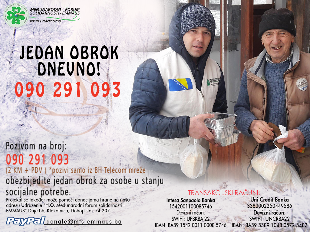 One Meal a Day for 182 Beneficiaries in the Areas of Srebrenica, Bratunac, Gracanica and Doboj Istok